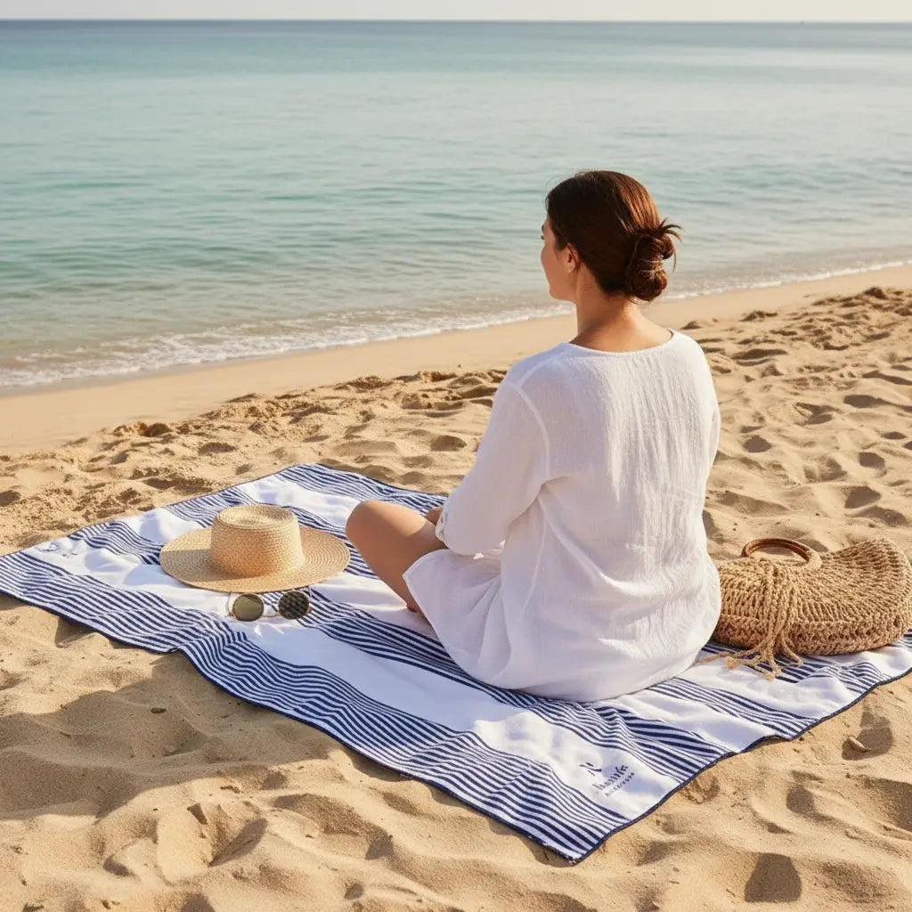 Amalfi Navy Signature Sand-Free Beach Towel Newlyfe