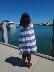 Santorini Black Signature Sand-Free Beach Towel