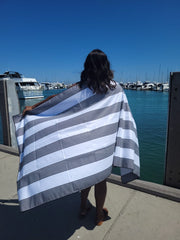 Santorini Black Signature Sand-Free Beach Towel